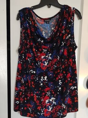 FIRST OFFER! Red, Blue & White And Black Splatter Pattern Cowl Top